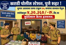 खराडी पोलिसांचा मध्यरात्री जुगार अड्यावर छापा; ५ जण ताब्यात, ४.३० लाखांचा मुद्देमाल जप्त.